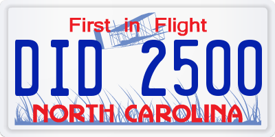 NC license plate DID2500