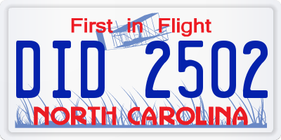 NC license plate DID2502
