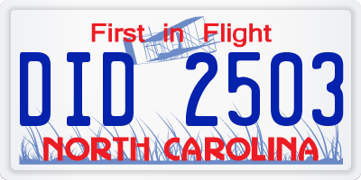 NC license plate DID2503
