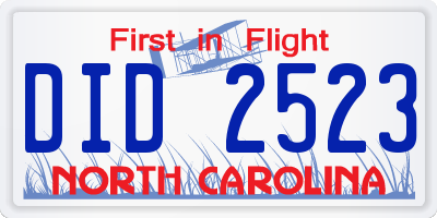 NC license plate DID2523
