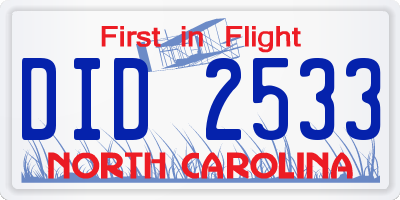 NC license plate DID2533