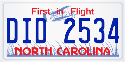 NC license plate DID2534