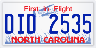 NC license plate DID2535