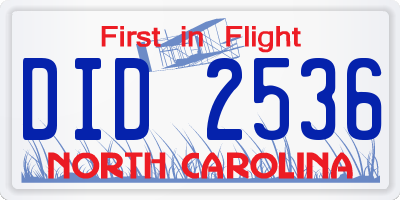 NC license plate DID2536