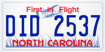 NC license plate DID2537