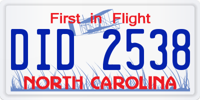 NC license plate DID2538