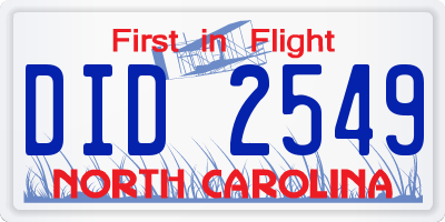 NC license plate DID2549