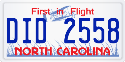 NC license plate DID2558
