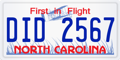 NC license plate DID2567