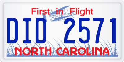 NC license plate DID2571