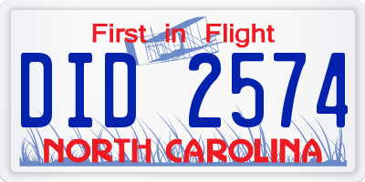NC license plate DID2574