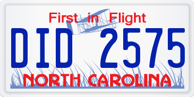 NC license plate DID2575