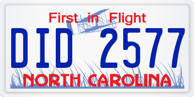 NC license plate DID2577