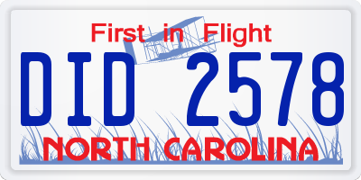 NC license plate DID2578