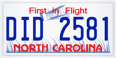 NC license plate DID2581