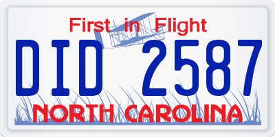 NC license plate DID2587