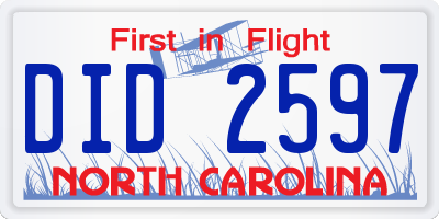 NC license plate DID2597