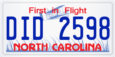 NC license plate DID2598