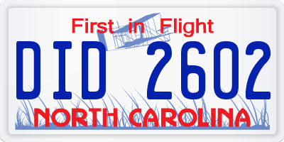 NC license plate DID2602