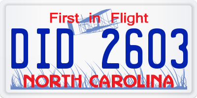 NC license plate DID2603