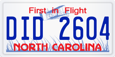 NC license plate DID2604