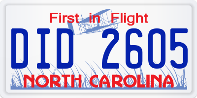 NC license plate DID2605