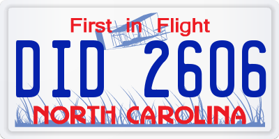 NC license plate DID2606