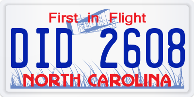 NC license plate DID2608