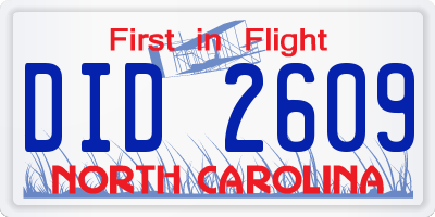 NC license plate DID2609