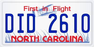 NC license plate DID2610