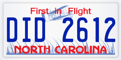 NC license plate DID2612