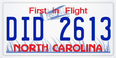 NC license plate DID2613