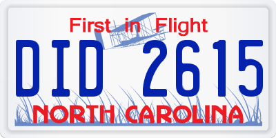 NC license plate DID2615