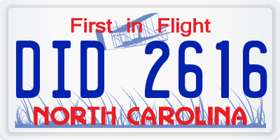 NC license plate DID2616