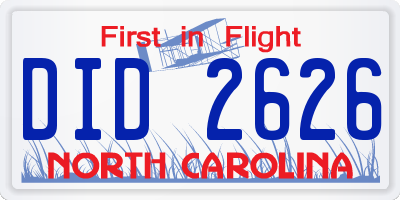 NC license plate DID2626