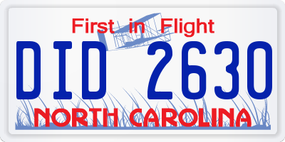 NC license plate DID2630