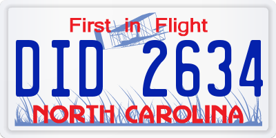 NC license plate DID2634