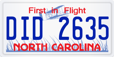 NC license plate DID2635