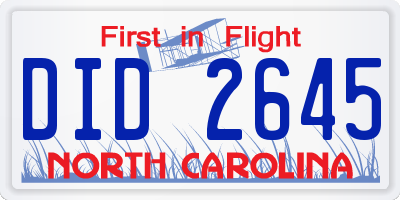 NC license plate DID2645