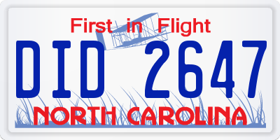 NC license plate DID2647