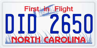 NC license plate DID2650