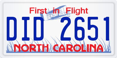 NC license plate DID2651