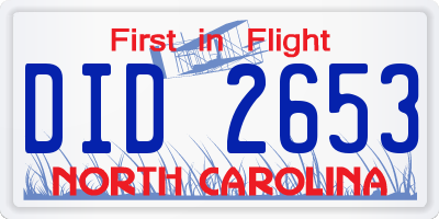 NC license plate DID2653