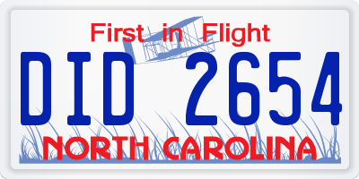 NC license plate DID2654