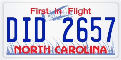 NC license plate DID2657
