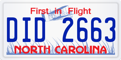 NC license plate DID2663