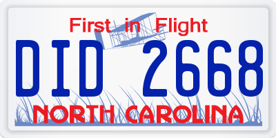 NC license plate DID2668