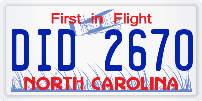 NC license plate DID2670
