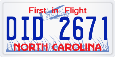 NC license plate DID2671