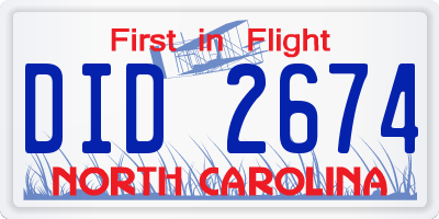NC license plate DID2674